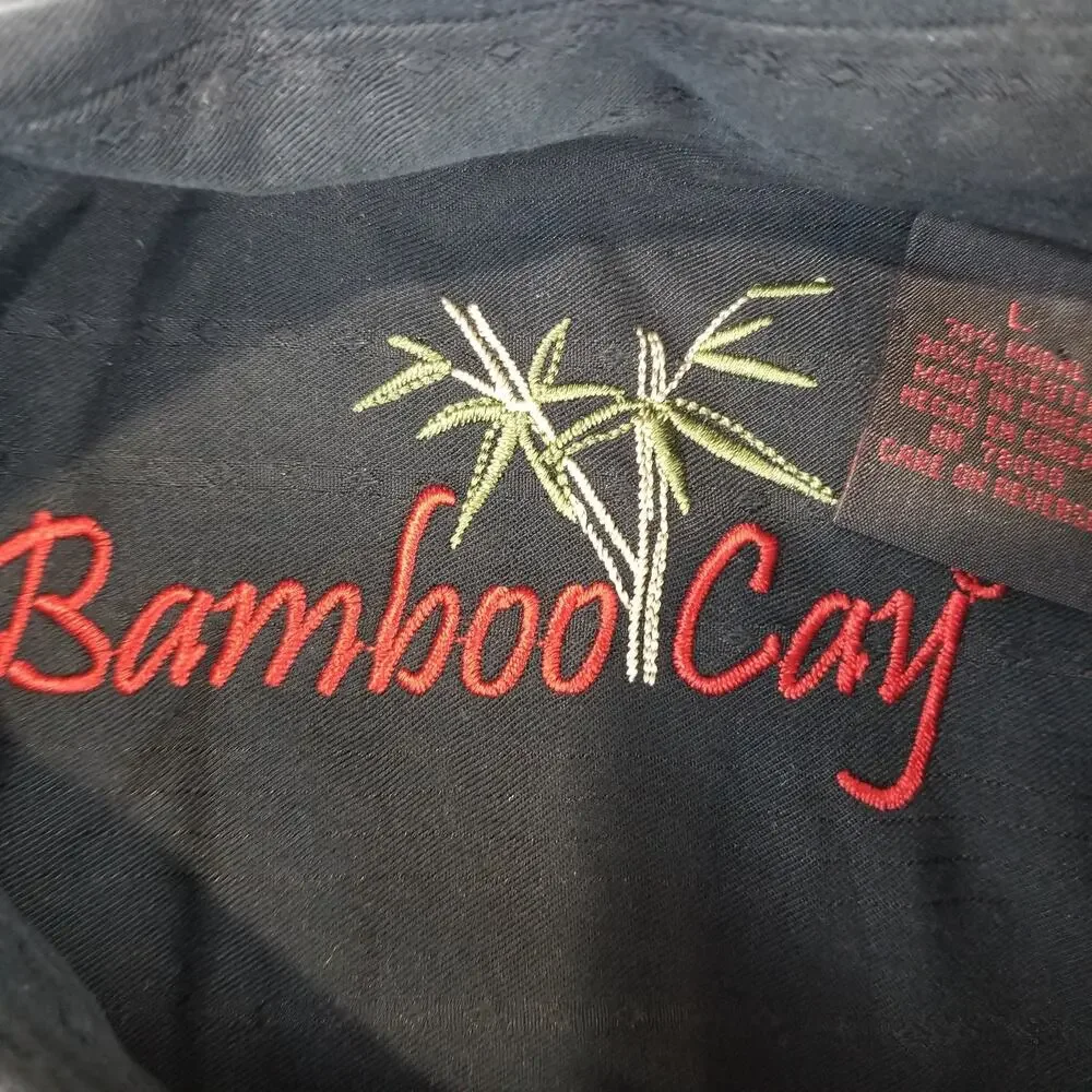 Bamboo Cay Shirt Mens Large Black Embroidered Bamboo Modal Button Up Camp Casual - Picture 3 of 10